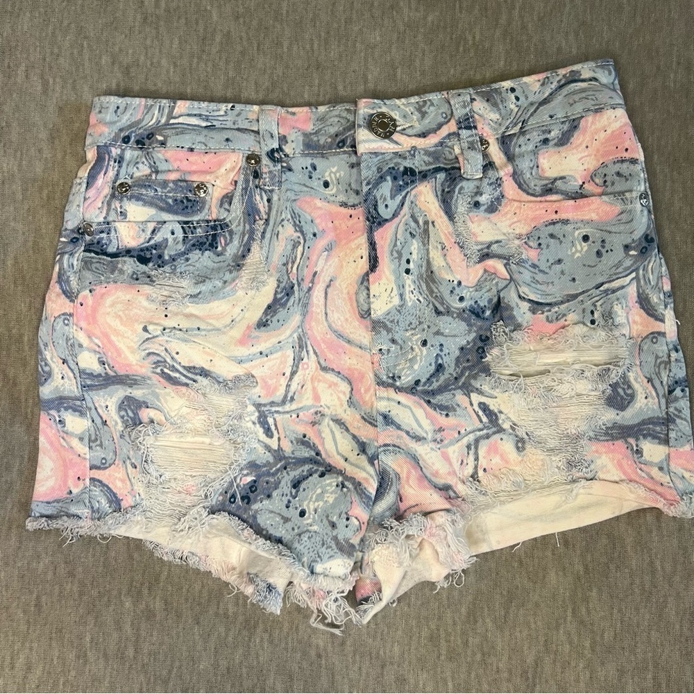 Madden NYC NWT Blue and Pink Marbled Jean Shorts